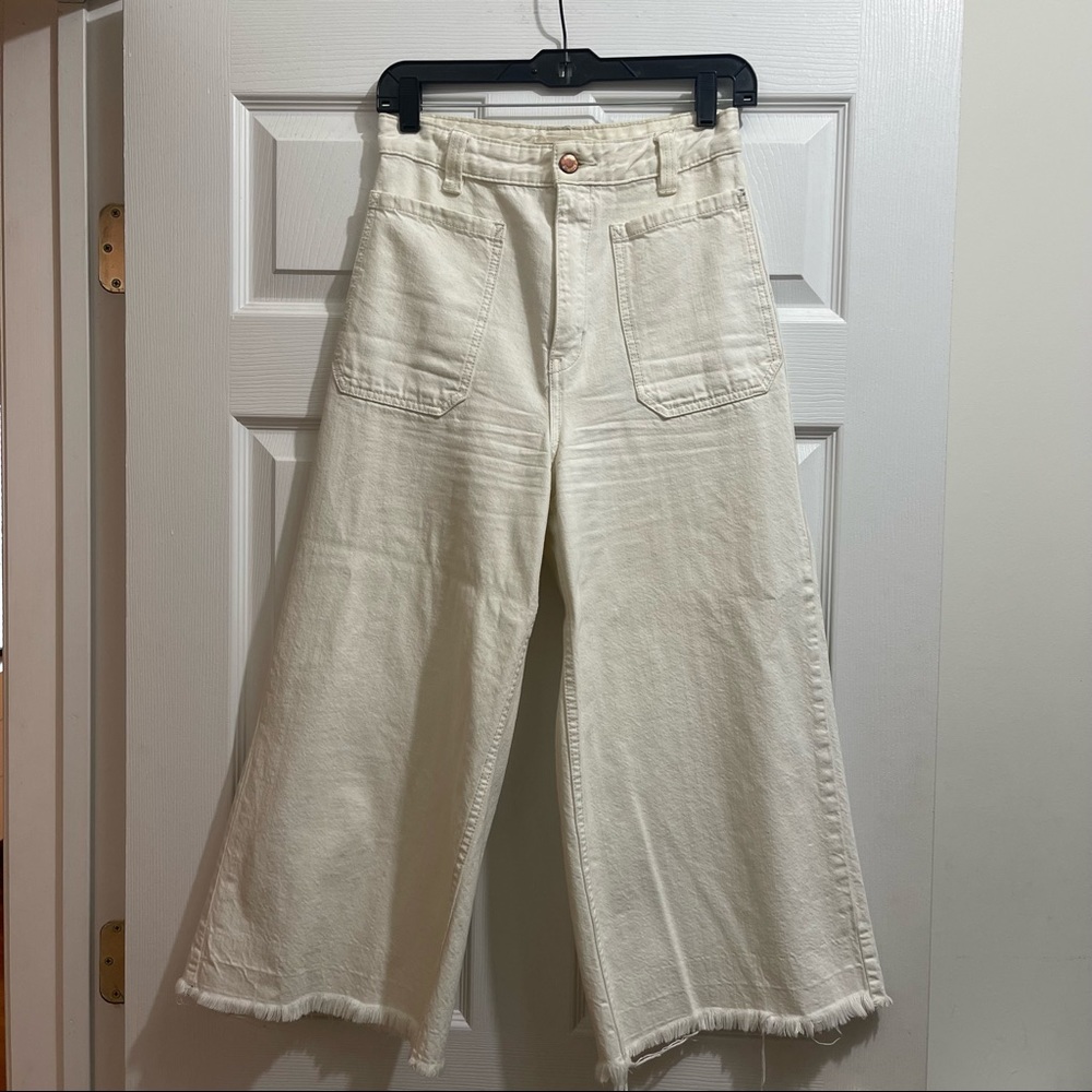 FP High Rise Wide Leg Cropped Ivory Denim Jeans